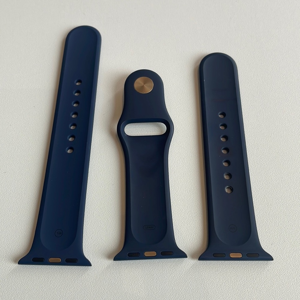 Navy blue Apple band with gold hardware